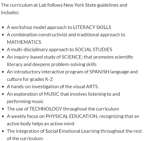 what parents can expect from the ps 77 lower lab CURRICULUM