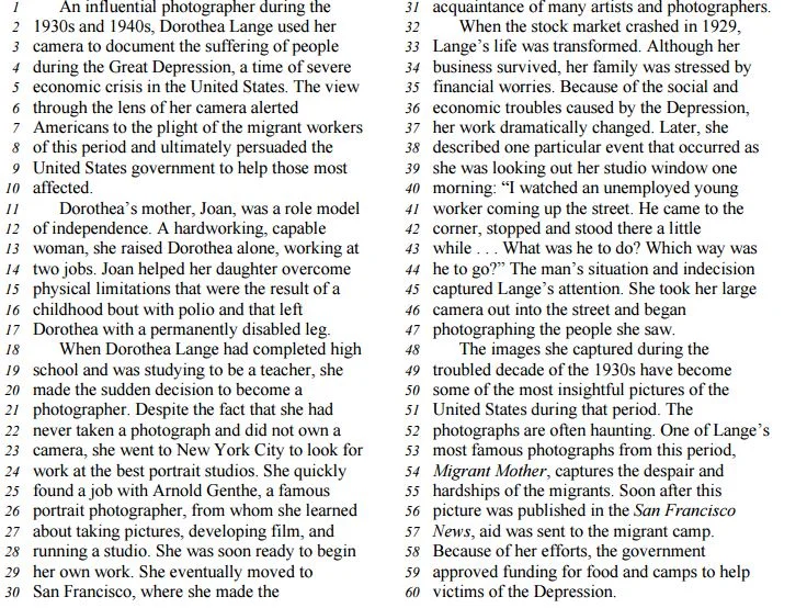 Middle Level Reading Comprehension Sample Passage
