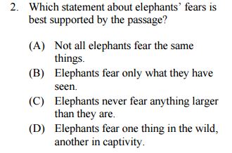 Middle Level Reading Comprehension Sample Question