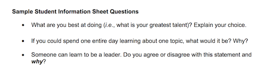 EXAMPLES OF QUESTIONS ASKED ON TJ INFO SHEET