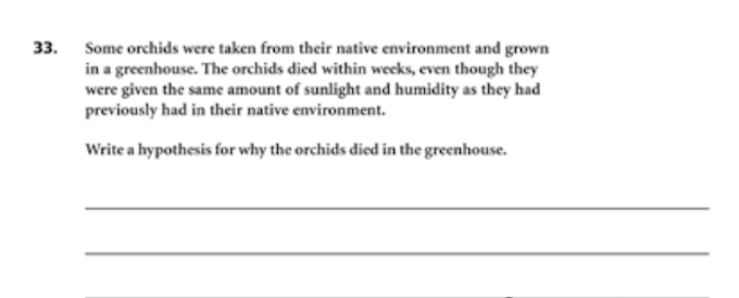Terranova Grade 9 Science Question