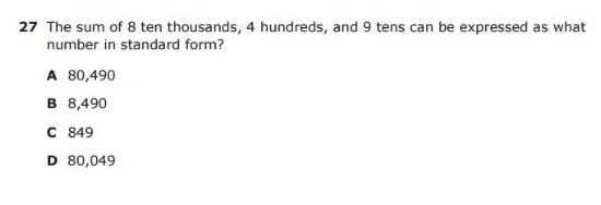 3rd Grade STAAR - Decomposing Numbers sample question