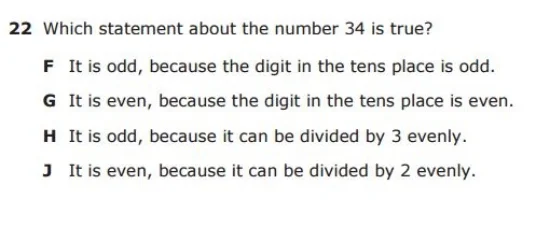3rd Grade STAAR - Even and Odd sample question