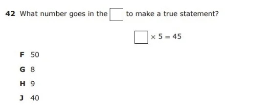 3rd Grade STAAR example: Missing Number sample question