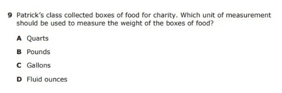 3rd Grade STAAR example question - Weight sample
