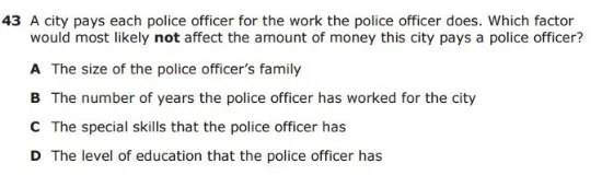 3rd Grade STAAR example question- Labor and Income sample