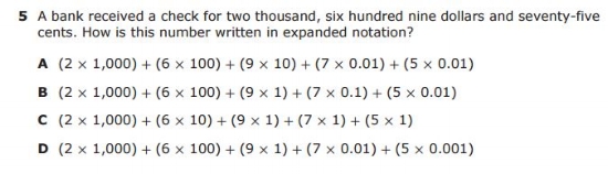 5th Grade STAAR - Expanded Notation sample question