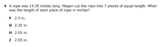 5th Grade STAAR - Dividing Decimals sample question