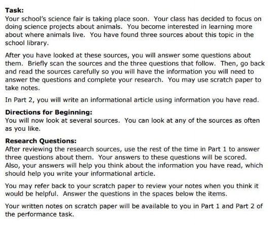 Free SBAC Practice Test 4th Grade - ELA Performance Task sample
