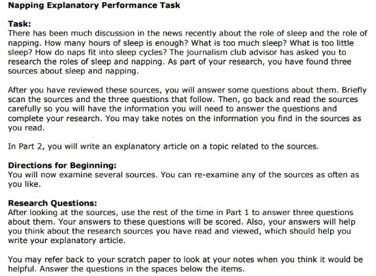 OAKS Practice Test - 7th grade ELA Performance Task sample