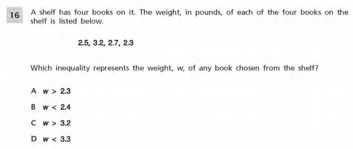 NYS Math Practice Test 6th Grade - Inequality sample