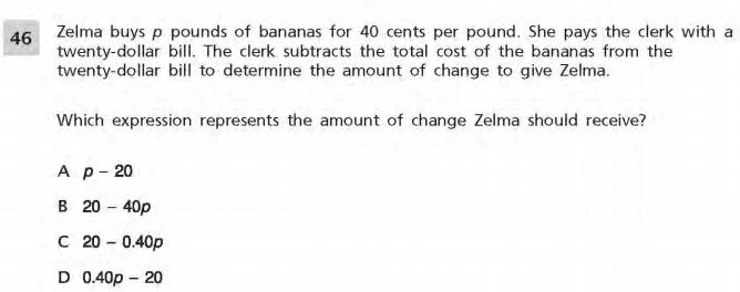 NYS Math Practice Test 6th Grade - Expressions sample