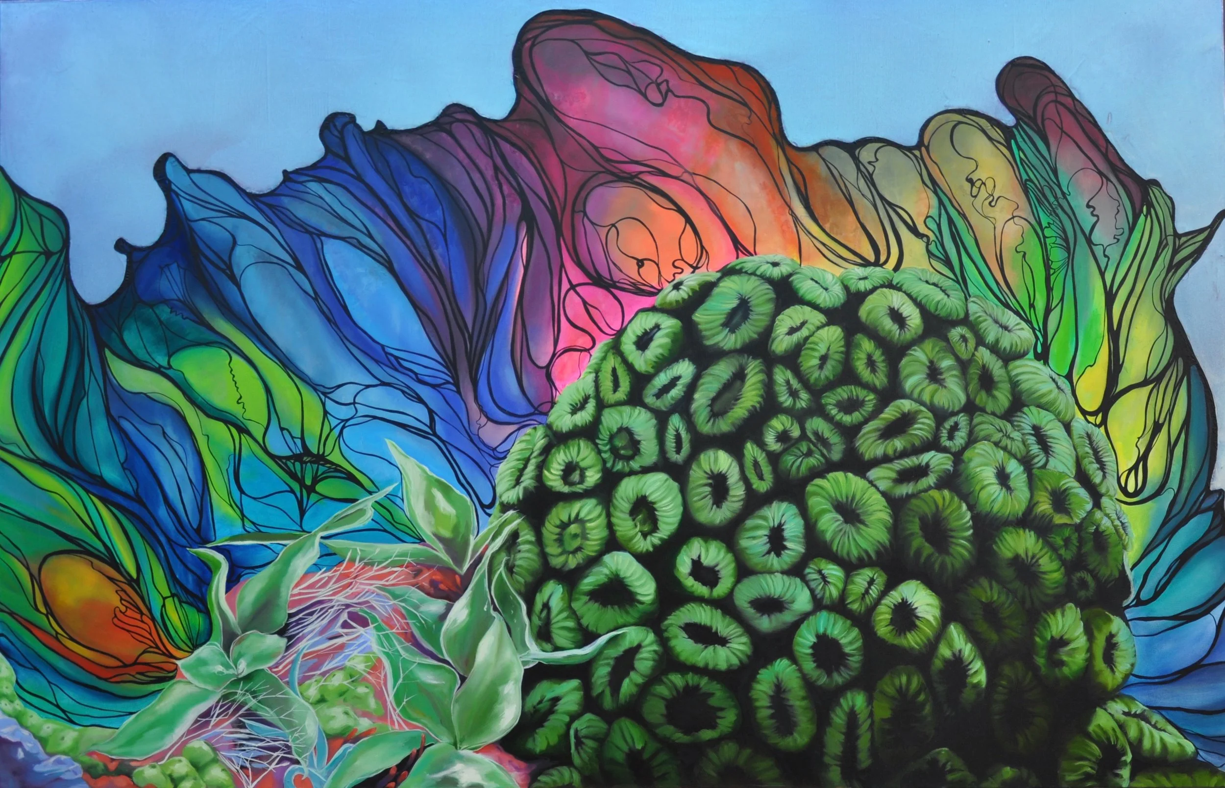 Stars at Palancar Reef 50”x80”, Mixed Media on Cotton