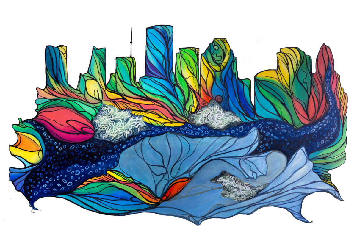 Houston Reflections Official artwork for the 2019 Houston Marathon, Commissioned by The Chevron Houston Marathon