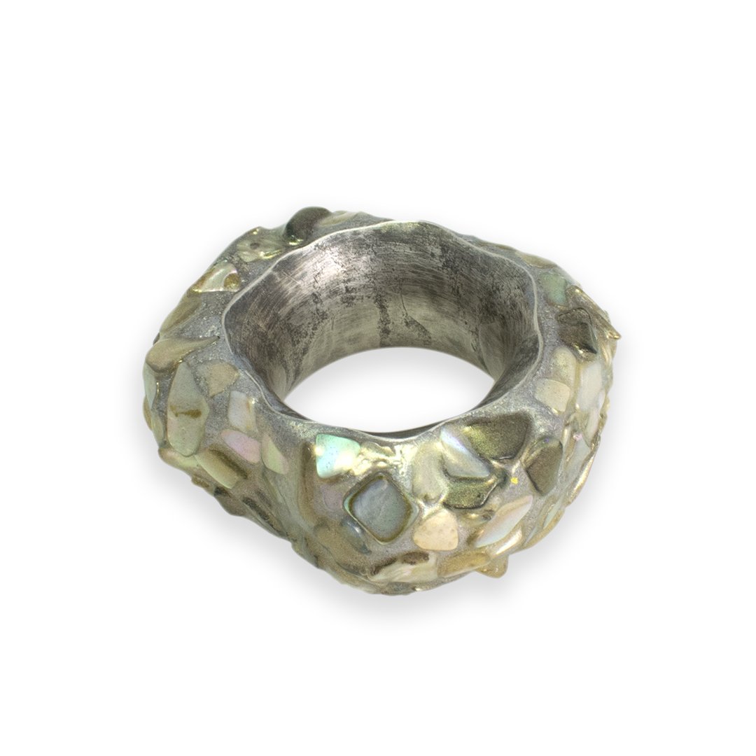  Claire Webb - Granular Band, 2021 Silver, Shell, Epoxy Clay, Pigment, Resin 
