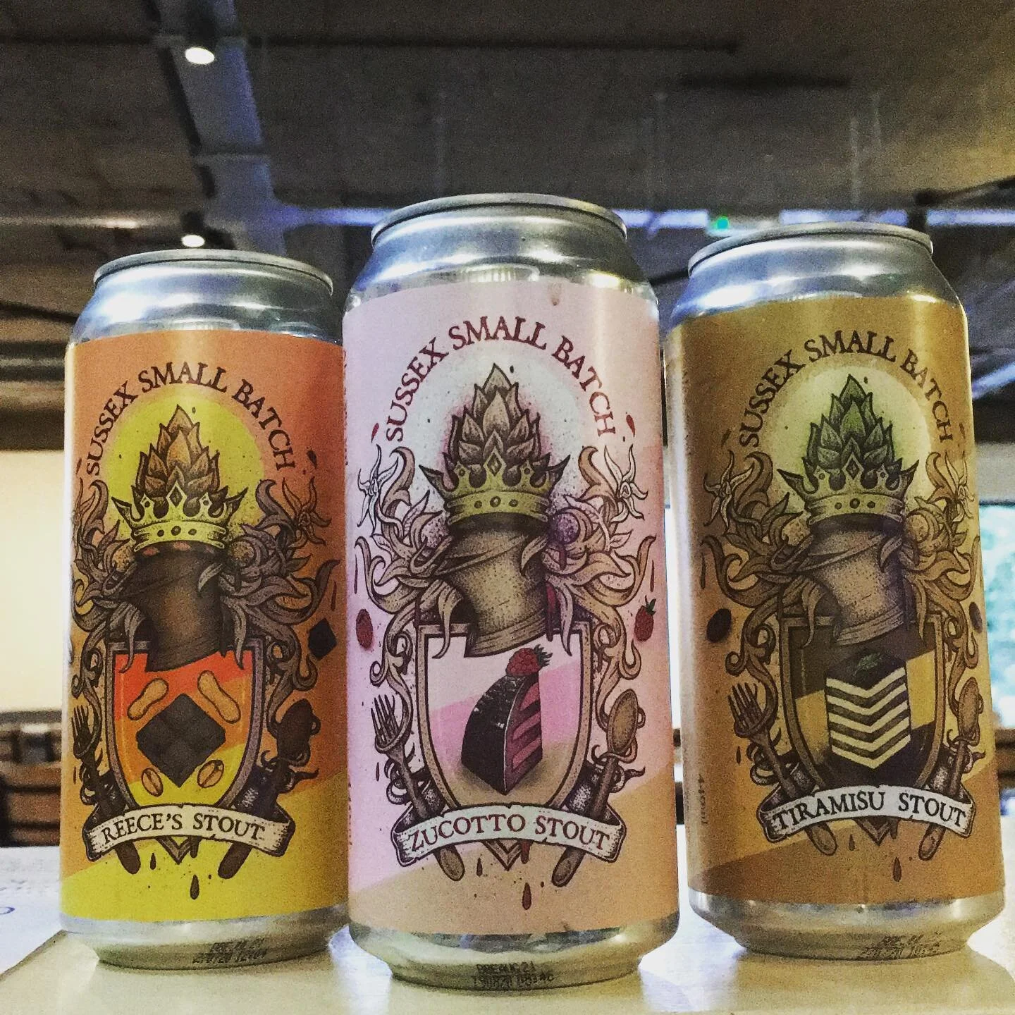 A little stout treat for you before we finish for the day 👀 @sussexsmallbatchbrewery dessert stout series - Reece&rsquo;s, Zucotto and Tiramisu 🍨 Rich 5.5% milk stouts with peanut butter, Italian coffee and raspberry (depending which one you pick!)