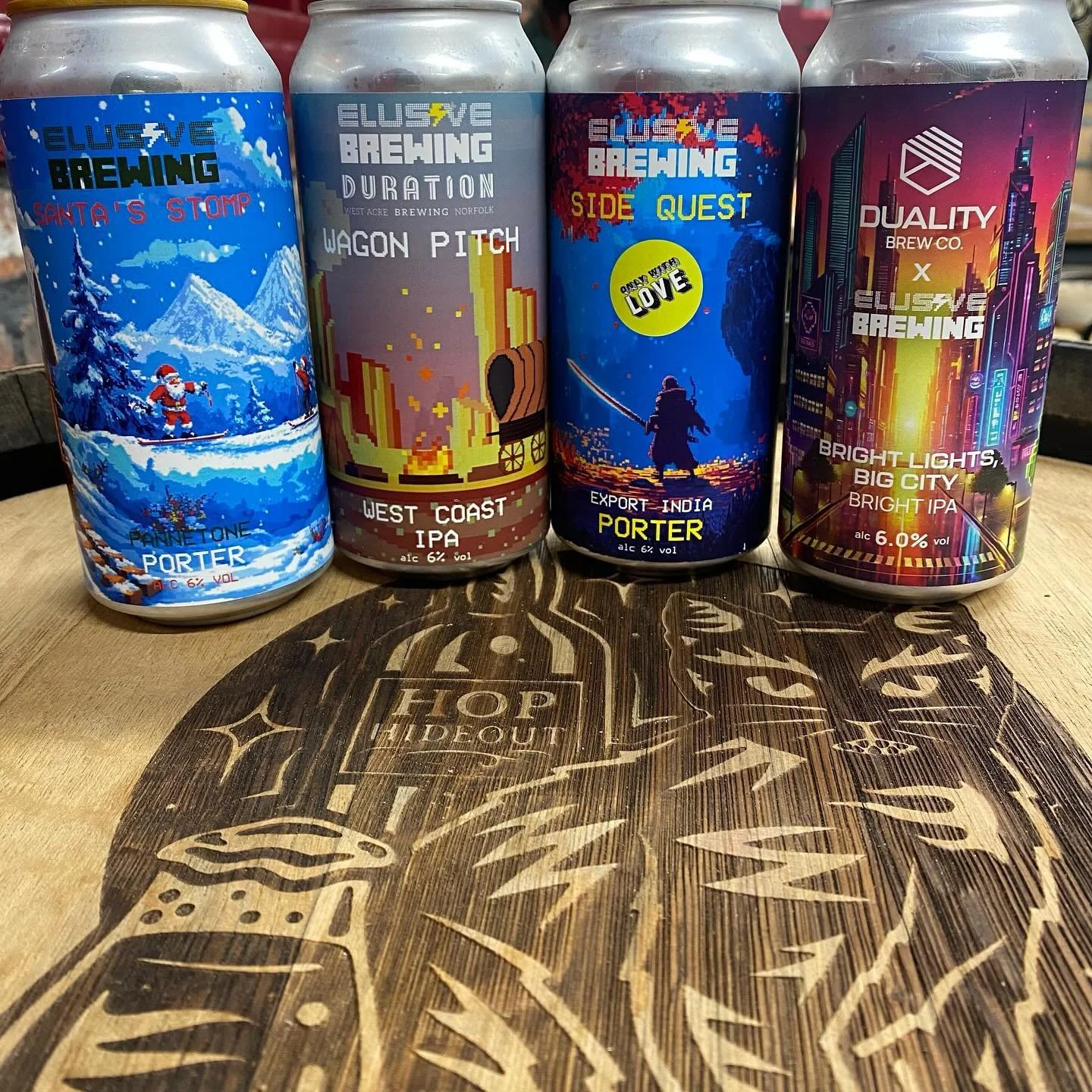 ELUSIVE in the house 🎉With multiple collabs including breweries @onlywith_love @durationbeer and new Sheffield outfit @dualitybrewco 🎅 Santa also has his stomp on in the form of a pannetonne porter!