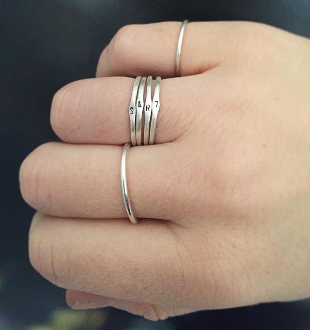 Just finished up these personalized stacking number and letter rings - they remind me of a little coder ring for secret messages. #metalsmith #silversmith #handmade #jewelry #handmadejewelry #sterlingsilverjewelry #stackedrings #handstamped #differencemakesus #etsyjewelry #etsyshop #etsy #vsco