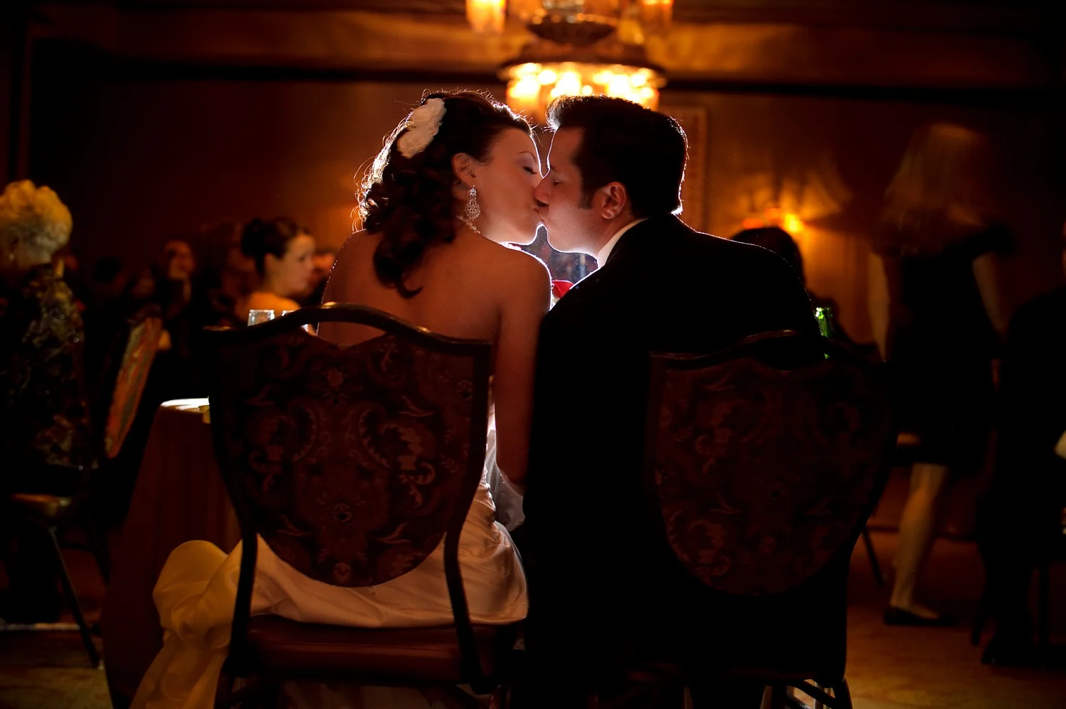 Bride and Groom Kiss at Reception