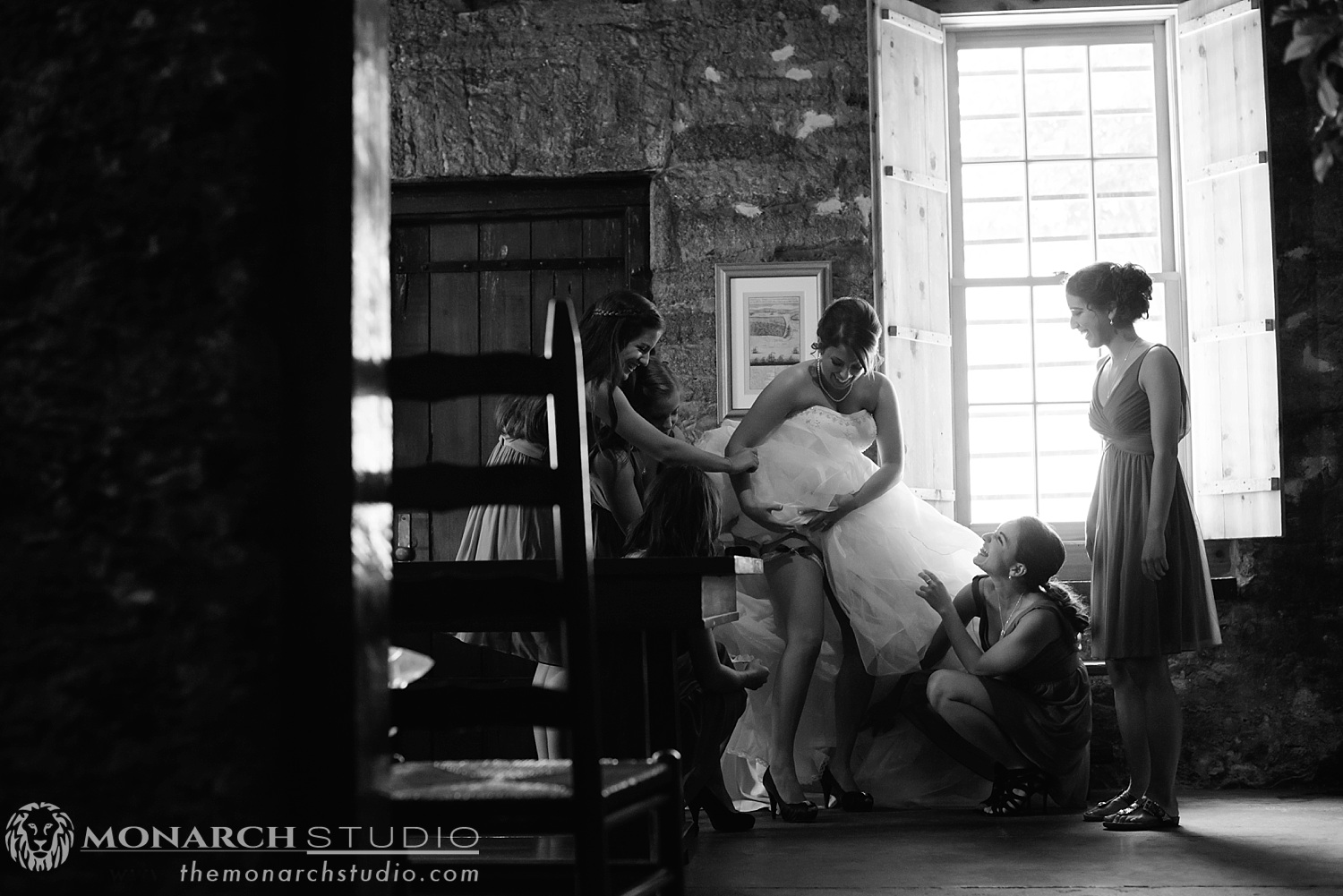 Bride getting ready before wedding at St. Francis Barracks in Saint Augustine