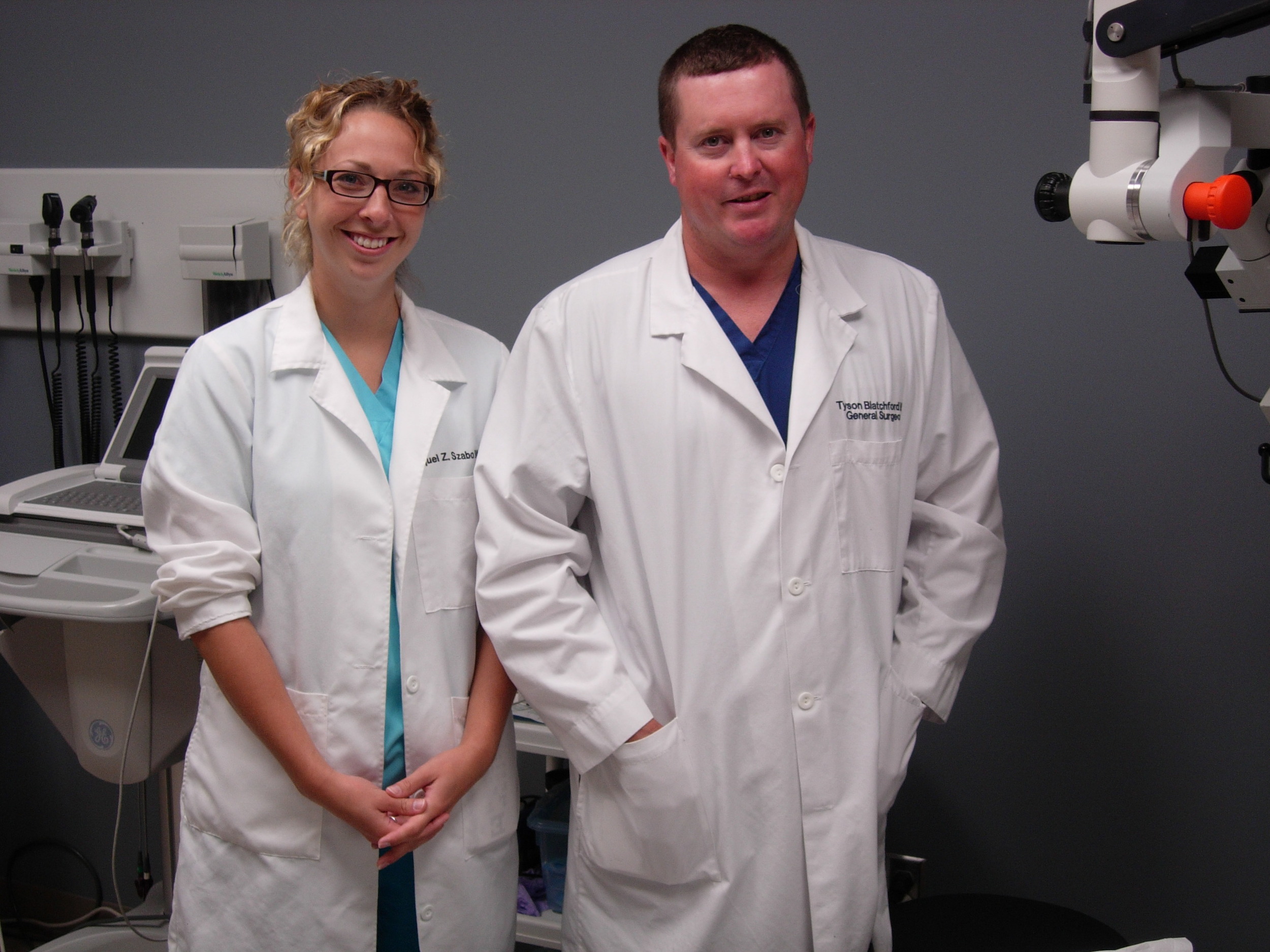 (Pictured): Dr. Tyson Blatchford, general surgeon at SCKMC, and physician assistant Racquel Szabo promote patient health through colonoscopy screening. In recognition of National Colon Cancer Awareness month, Dr. Blatchford has waived his physician’s fee on any screening colonoscopies he performs during the month of March.