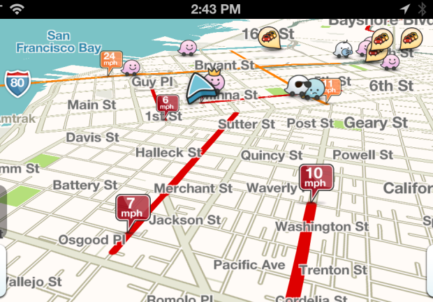 Google's Waze service aggregates the location and speed data of drivers using the service to build an overall picture of current traffic flow