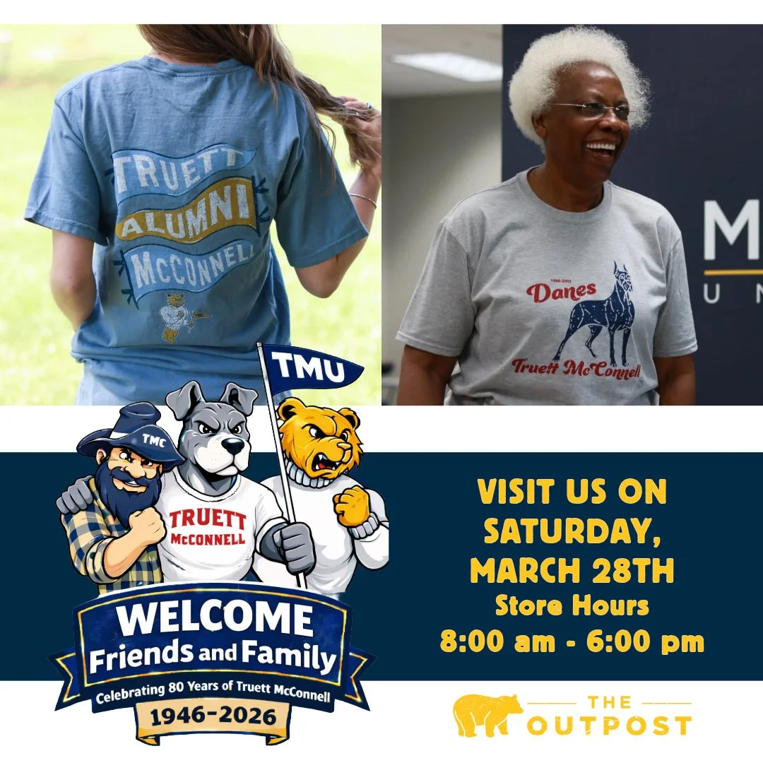 We will be open Saturday, March 28th for Friends and Family Weekend! 🥳Plan to stop by and see us at The Outpost! Located in the Nix Student Center. 😄

#weareTMU #gotmubears #gotmcdanes #gotmmountaineers