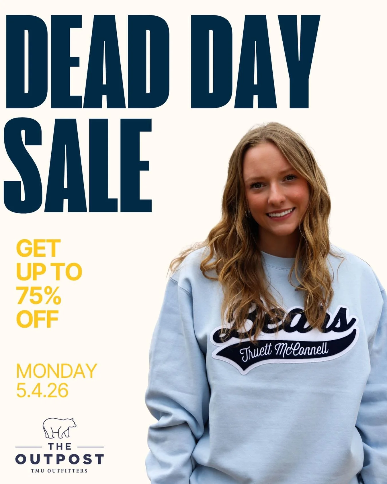 Come by The Outpost and check out our dead day sale! Get up to 75% off on select items. 🐻🛍️