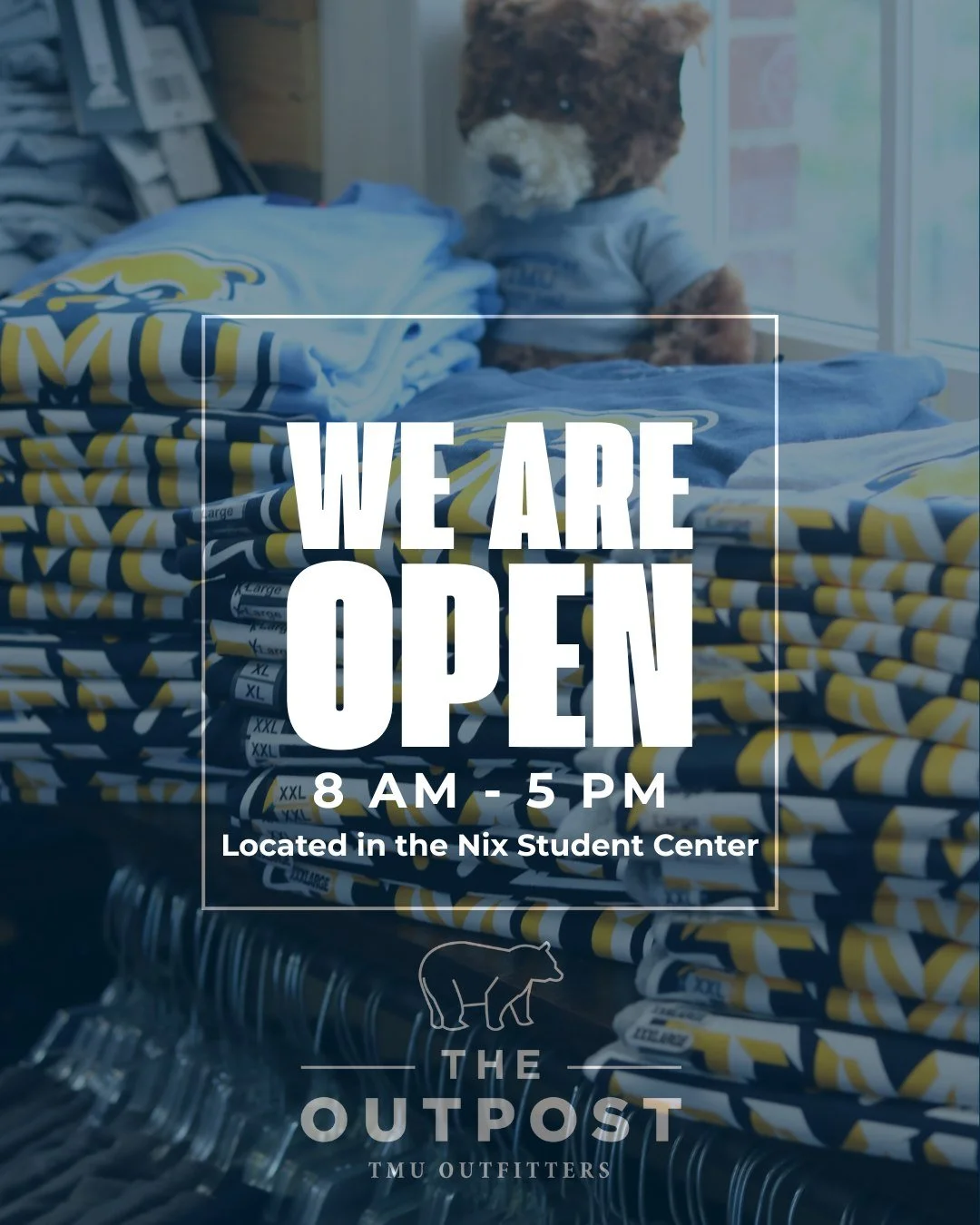 Move-In Day is here!🎉 Stop by The Outpost and get your new TMU gear for the upcoming school year! #GoBears #TMU #TheOutpost #WeAreTMU
