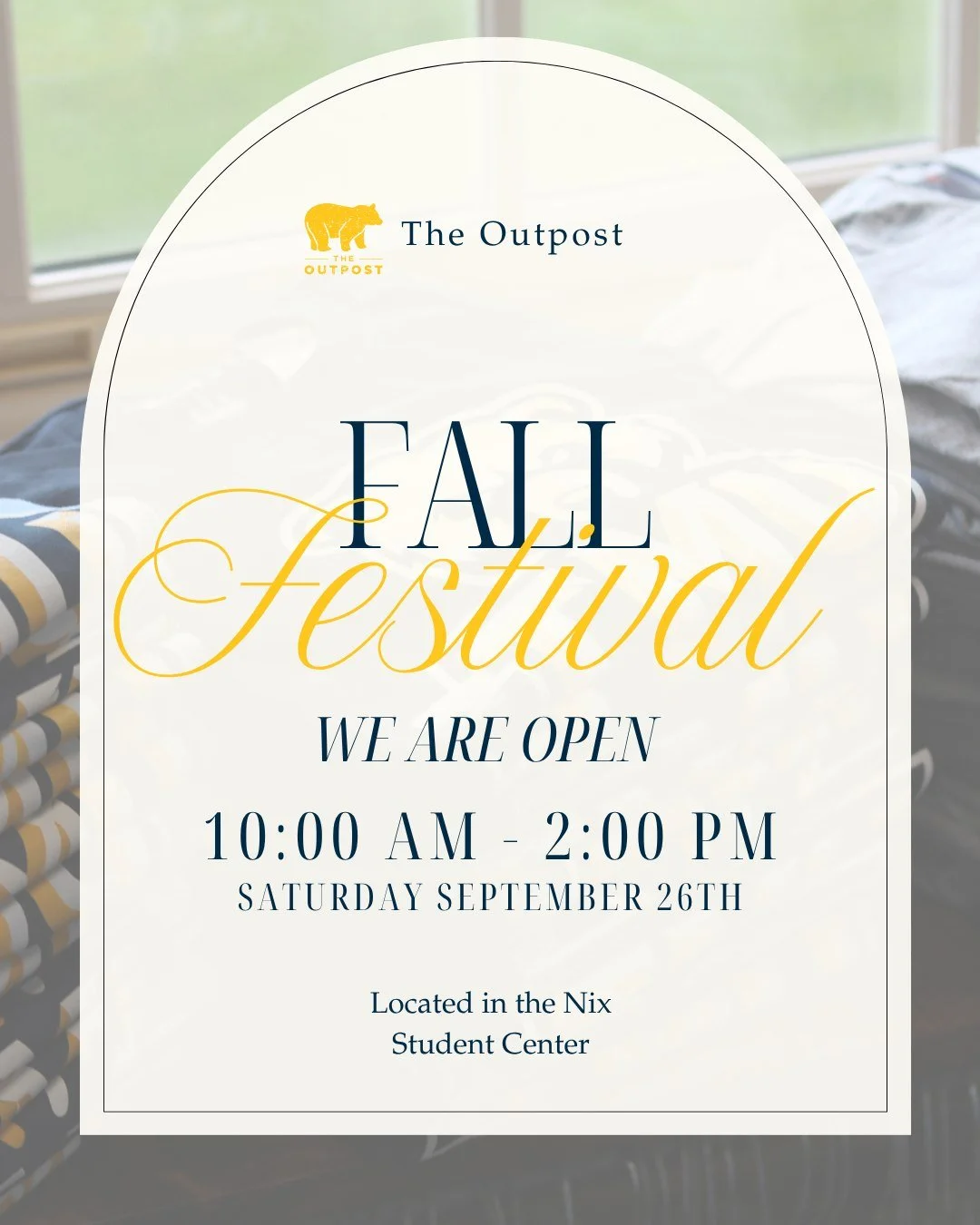 WE ARE OPEN! Stop by the Nix Student Center today between 10am-2pm to shop everything Truett during the Fall Festival! We can't wait to see you!🐻💛 #WeAreTMU #GoBears #TMU #TheOutpost