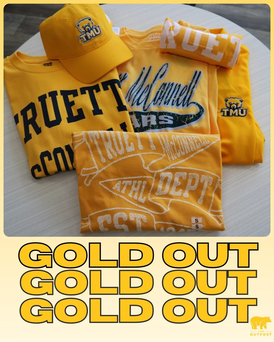 Stop by The Outpost and get your GOLD as the men's and women's soccer team take on Reinhardt tonight at home!⚽💛🐻
 #GoldOut #TMU #WeAreTMU #GoBears #TheOutpost