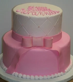 Pink Birthday Cake With Fondant Ribbon