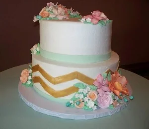 Gold Fondant Chevron with Gumpaste Flowers