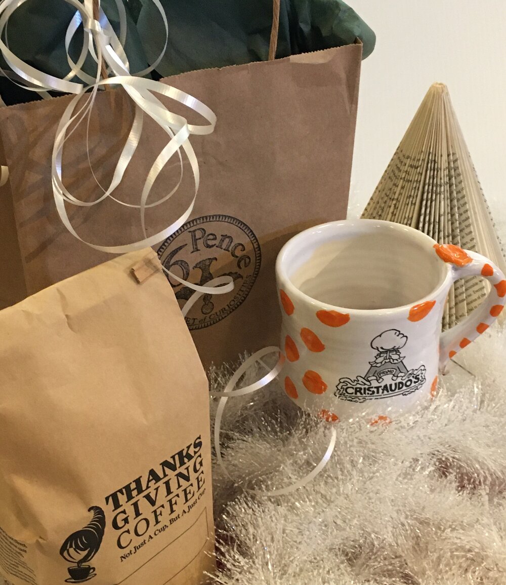 Gift Bag with Locally Made Cristaudo's Mug and Thanksgiving Fair Trade,  Organic Coffee — Cristaudo's