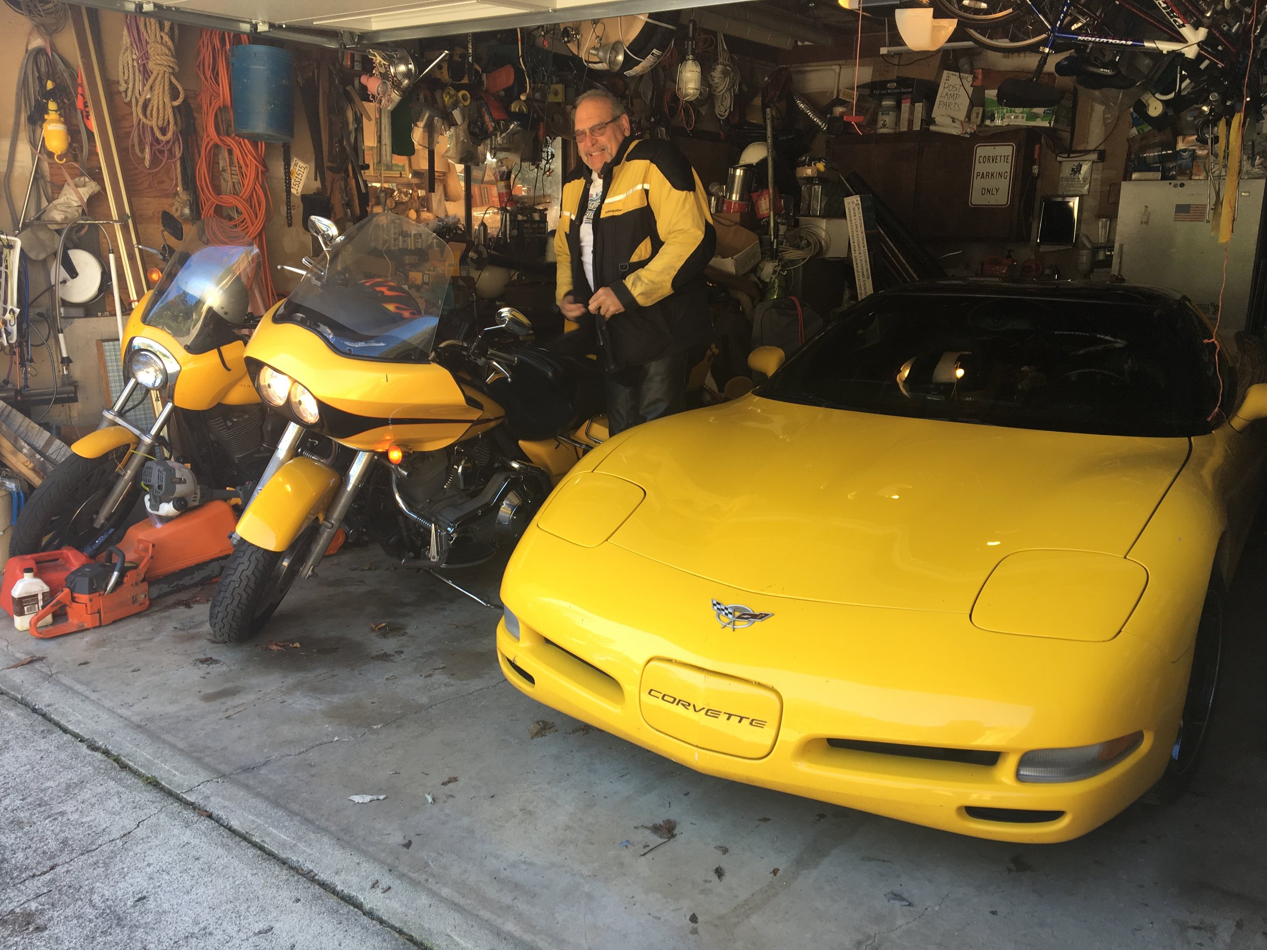 Bob and his collection of yellow epicness just before taking me on a ride all around Sonoma County
