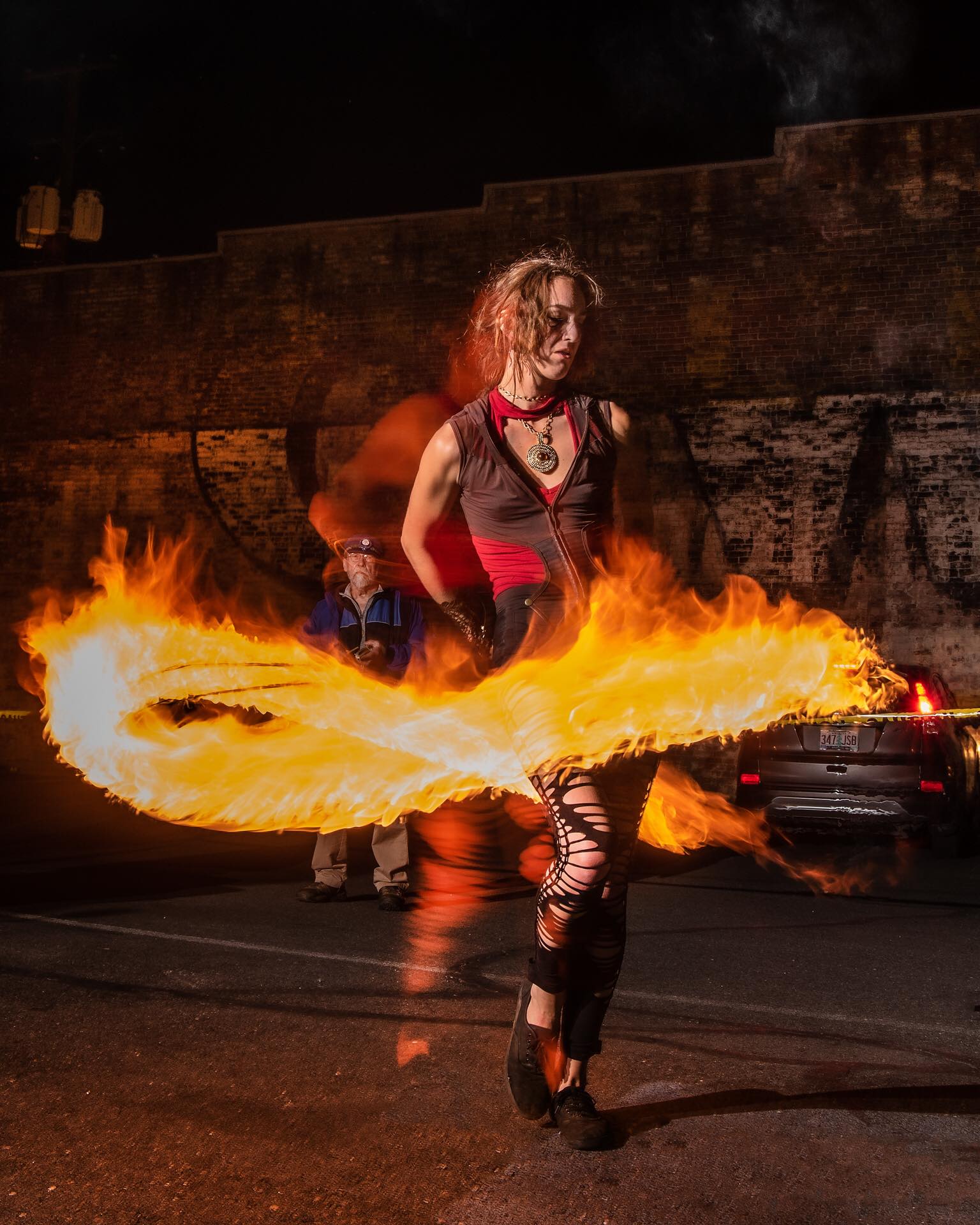 My partner in crime, Catherine Rutan, rocking the fire jump rope.