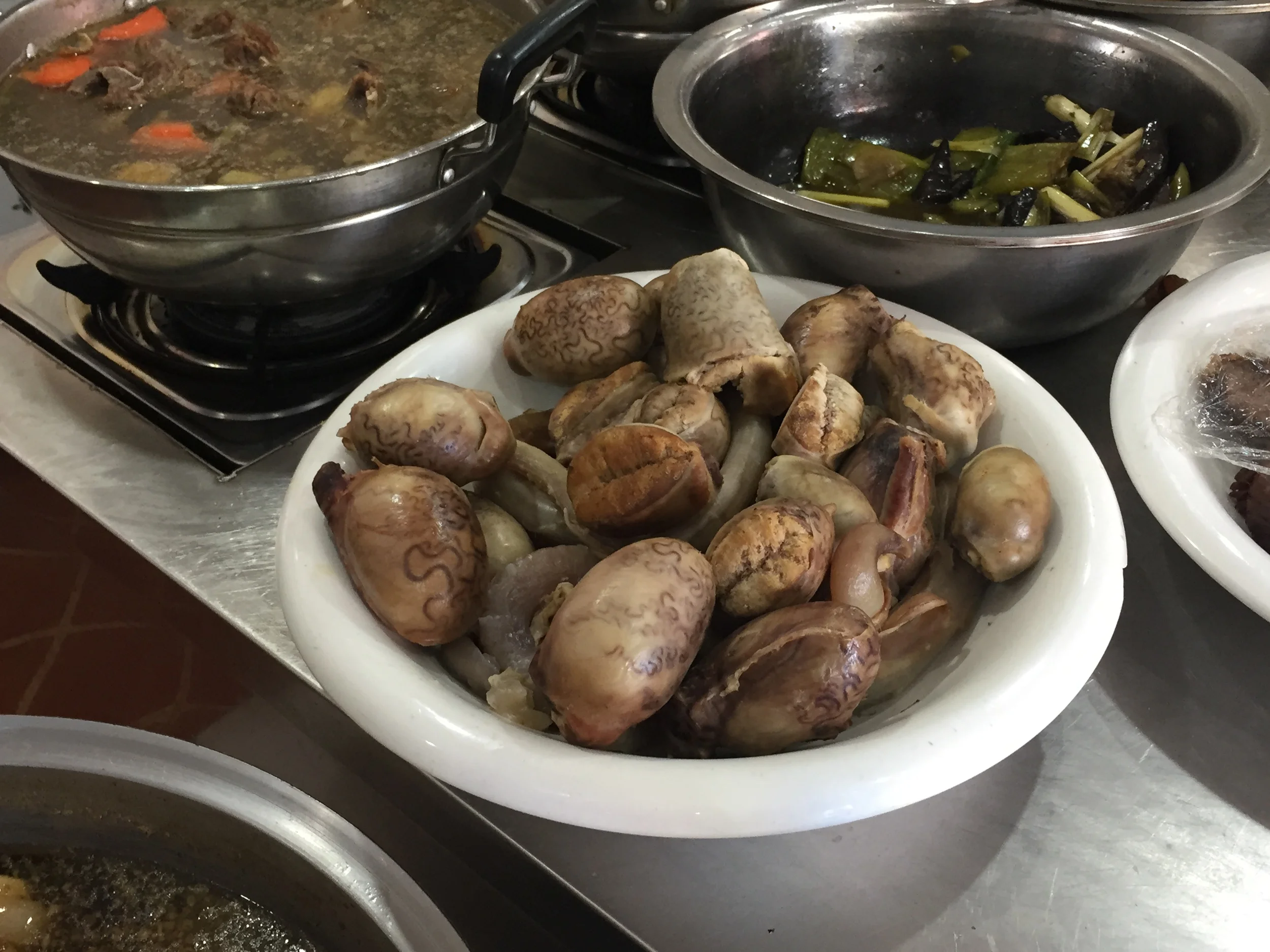 This was on display at the local restaurant - beef penis and testicles. Yikes!