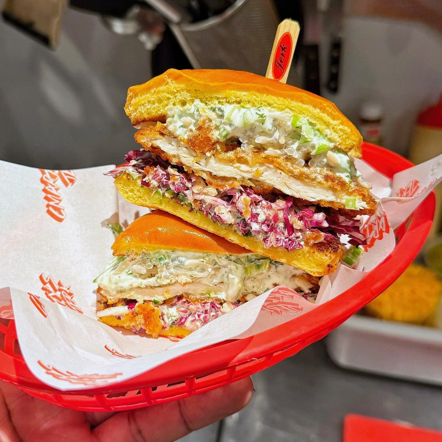 @cmartysjerk Jerk Schnitzel Sandwich tonight! Fried Jerk Chicken Schnitzel on toasted brioche with radicchio slaw! Limited item come get it before it&rsquo;s gone