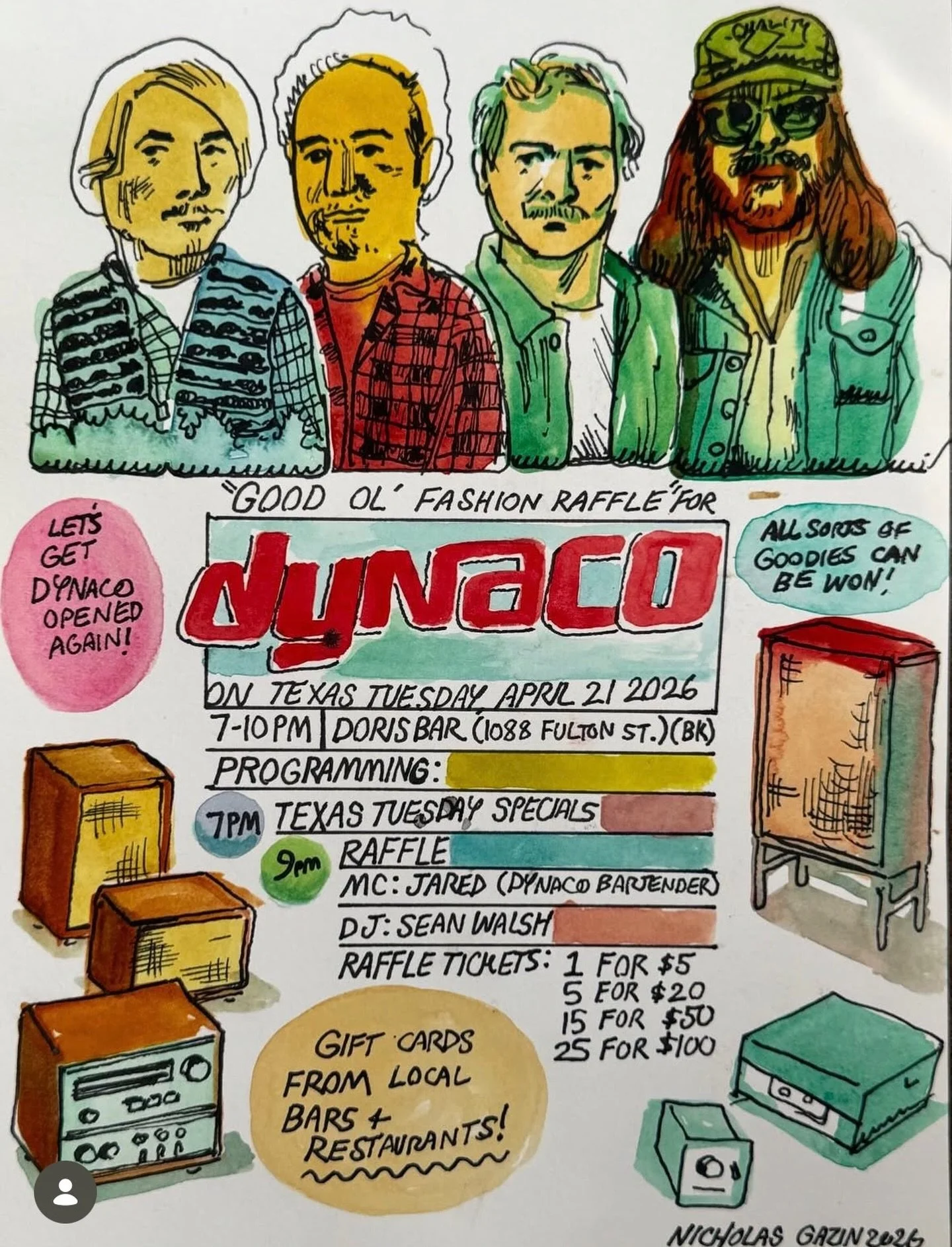Save the Date&mdash;We&rsquo;re helping our friends @dynaco_bar rebuild after tragic fire damage &amp; we need your help! 🛟 4/21 come down to @dorisbedstuy for a very special Texas Tuesday raffle MC&rsquo;d by the 1 &amp; only @jaredmsmith. Lots of 
