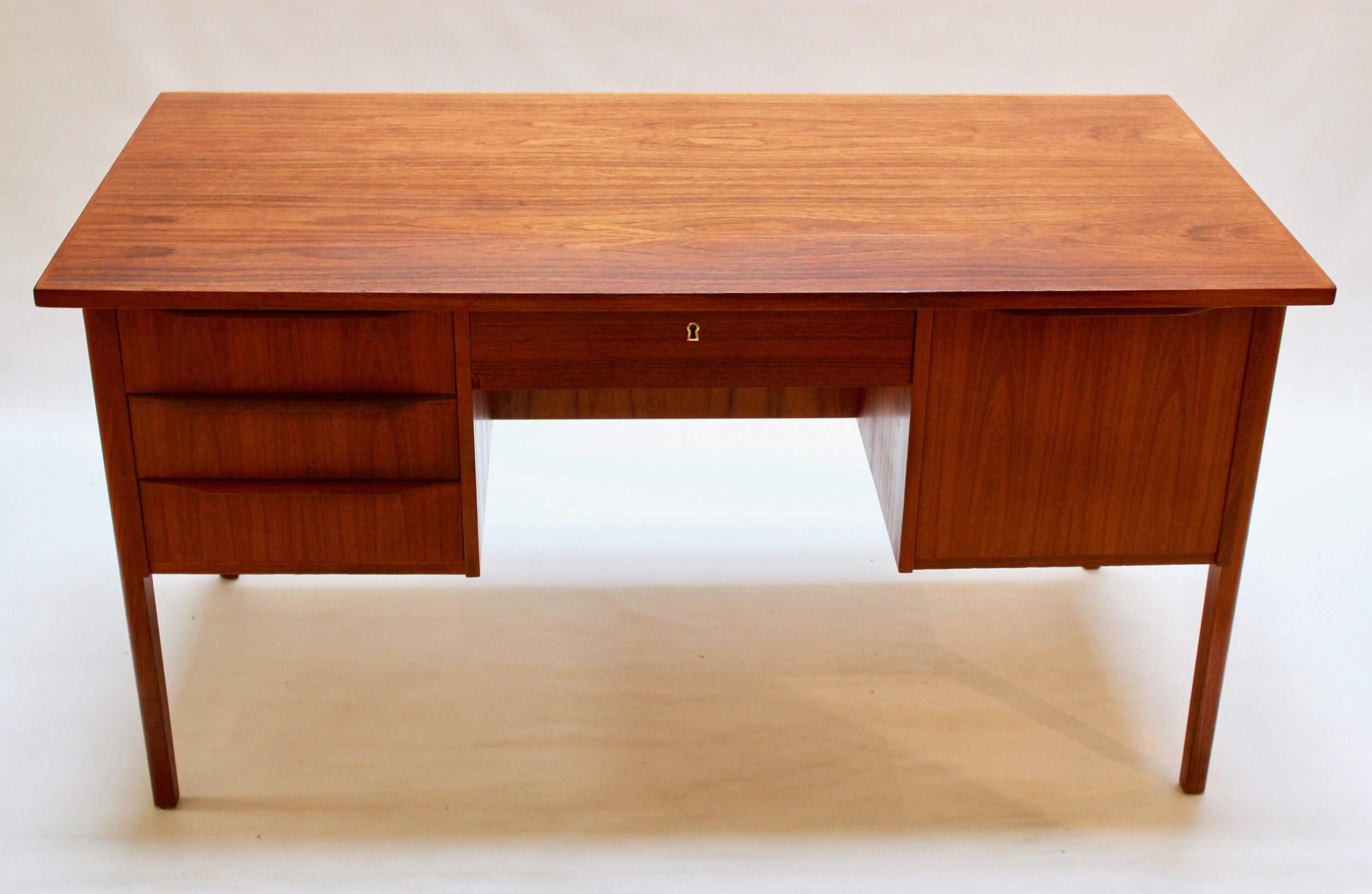 Danish Modern Teak Executive Desk With File Drawer And Bookshelf