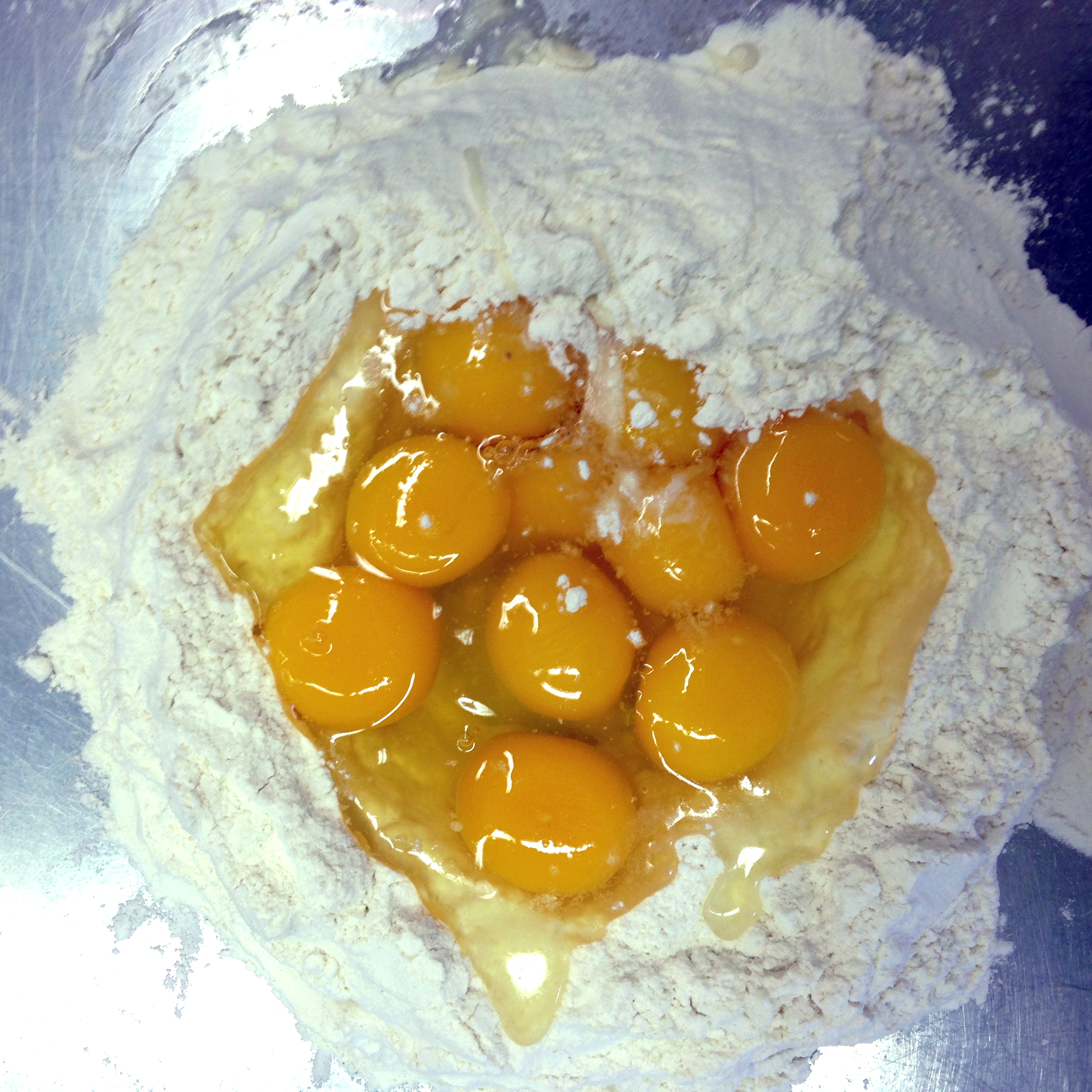 The first step in making fresh egg pasta