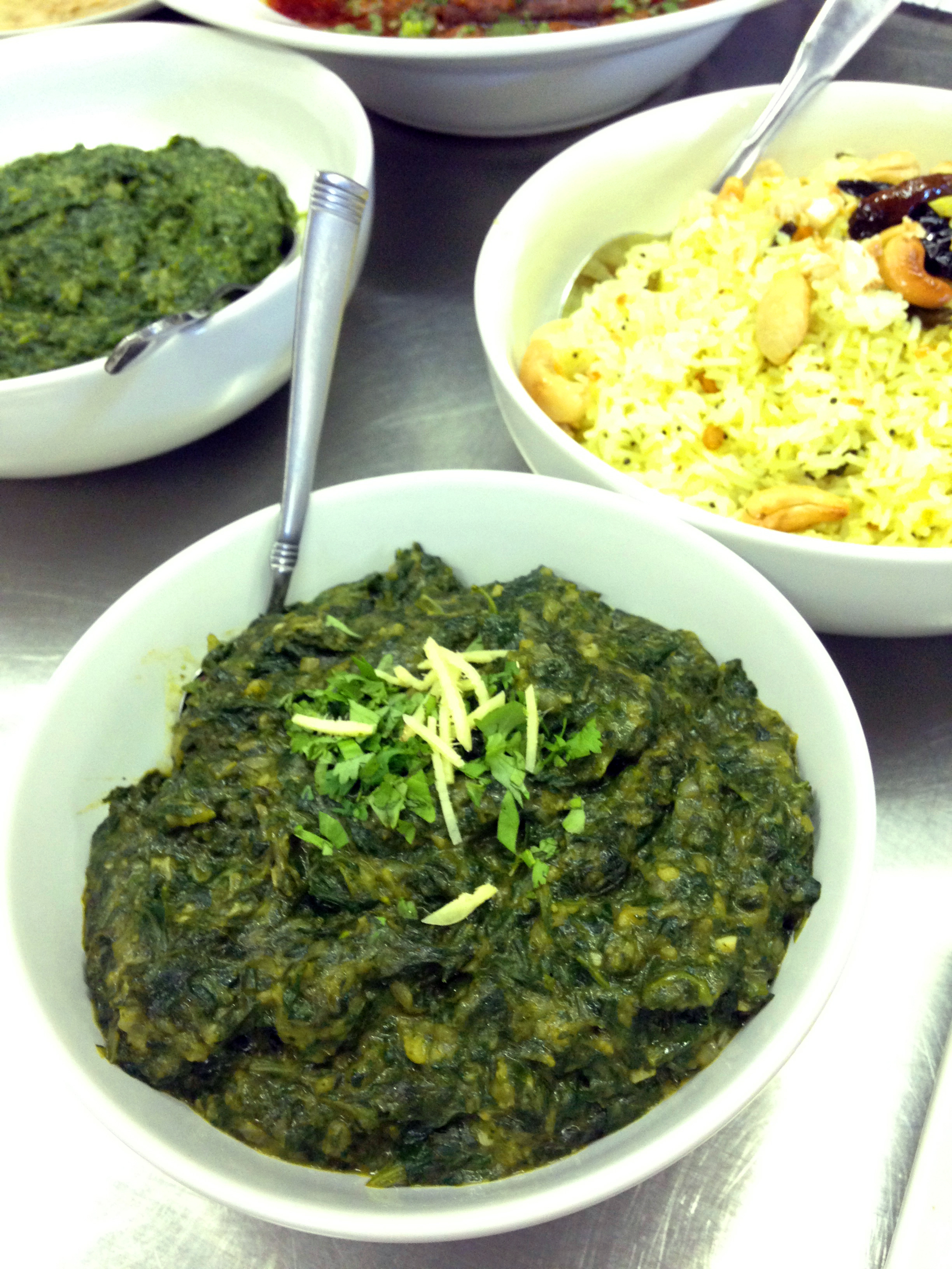 Punjabi greens consisted of mustard greens, spinach, and fenugreek leaves