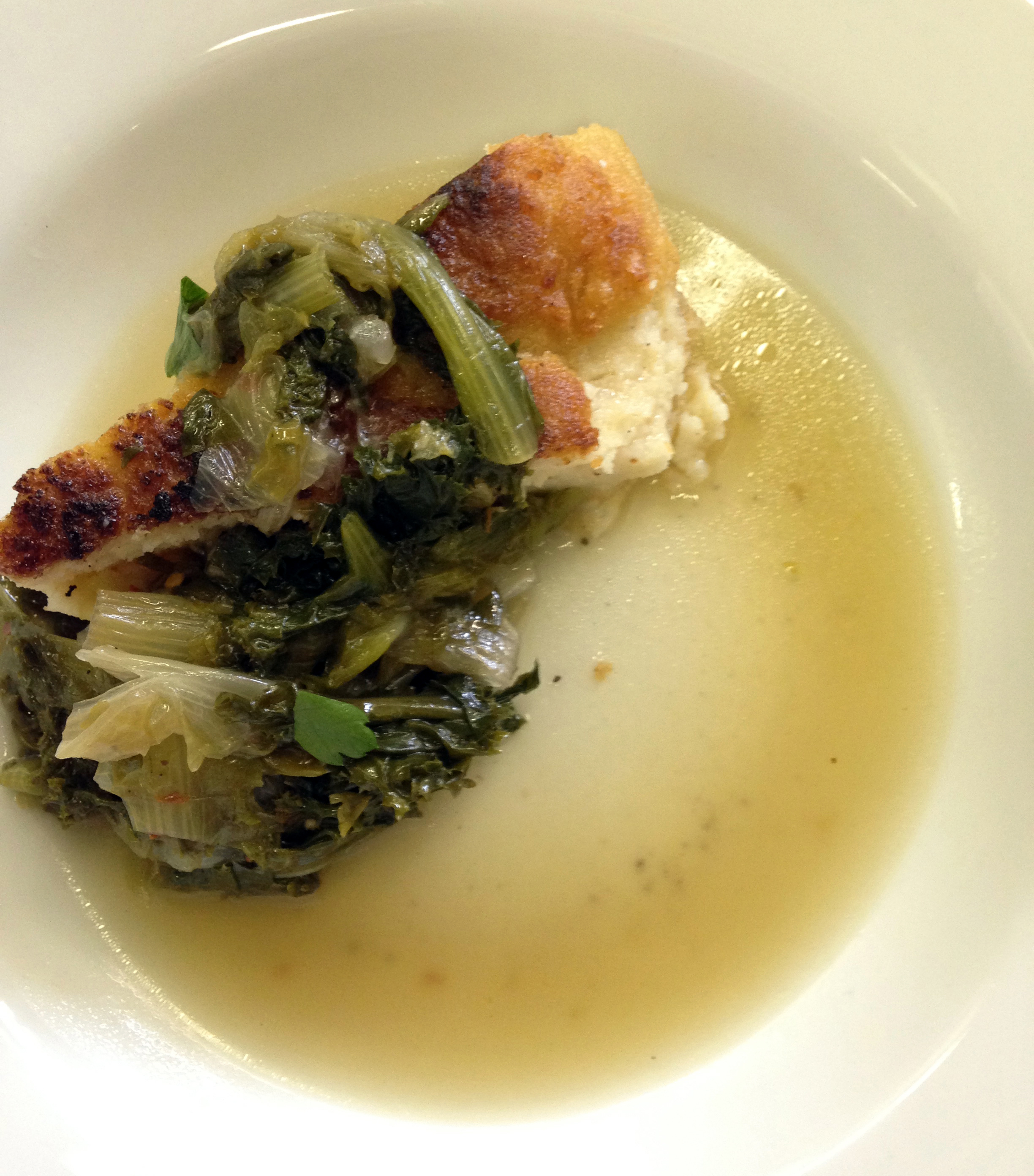 The finished "minestra" included braised greens and a bit of broth