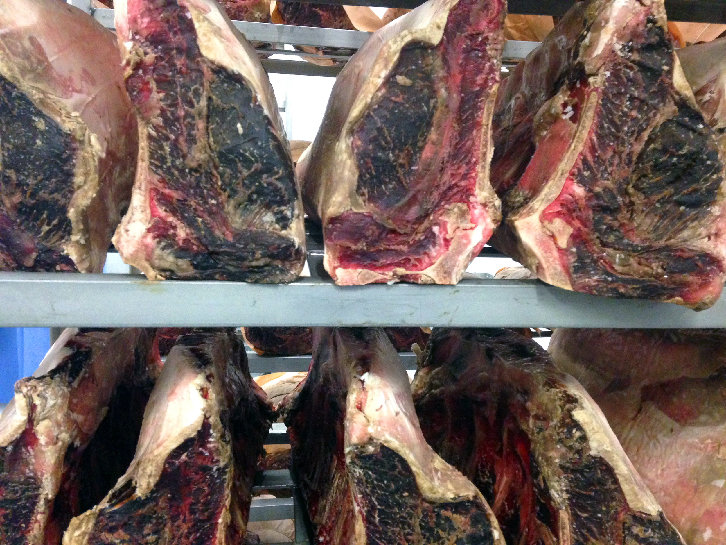 One of the many racks in Kinnealey's dry-aging room