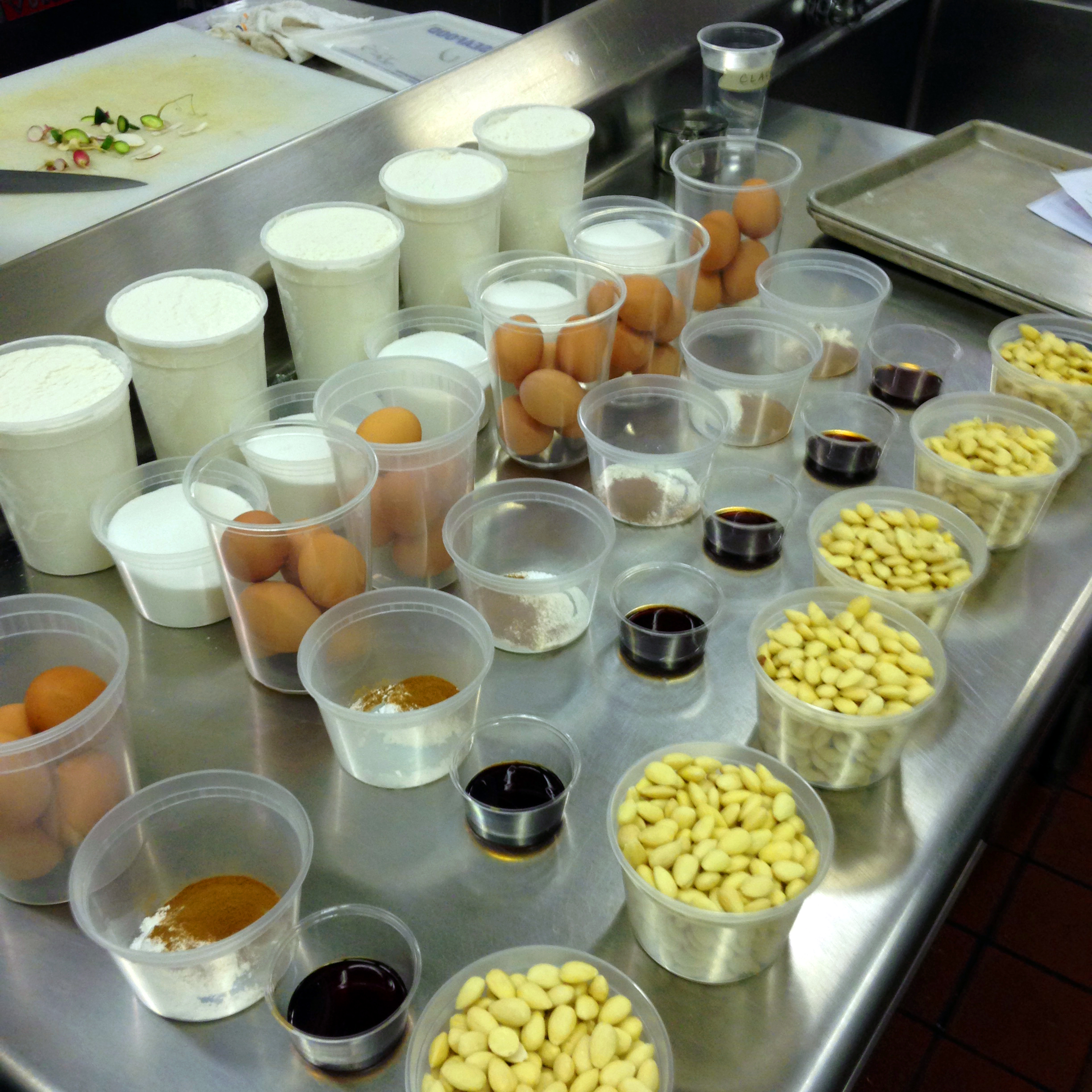 The mise en place for 6 double batches of biscotti!