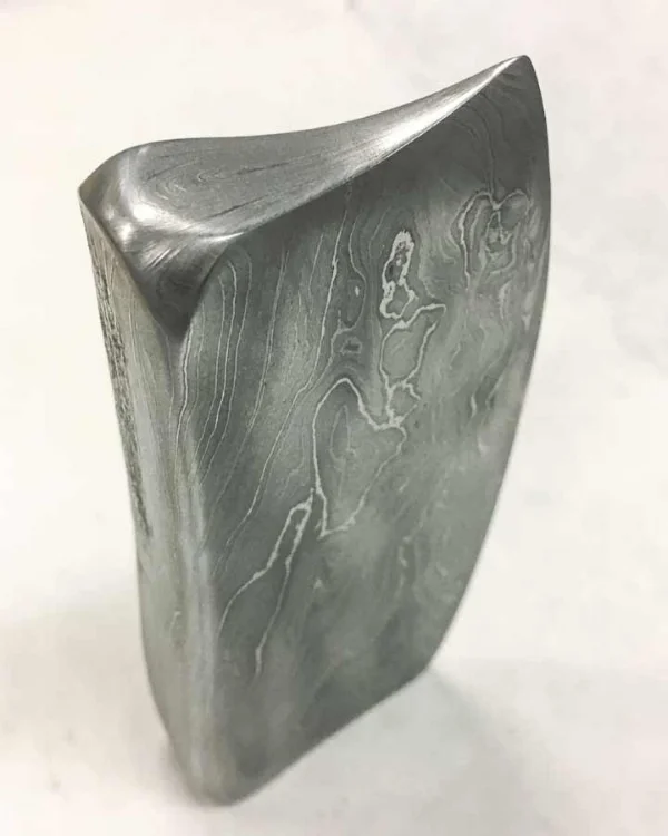 3” x 5.5” damascus hand-chopper sculptural knife, 144 layers forged welded, Penland School of Crafts, 2016, with Jay Burnham-Kidwell,