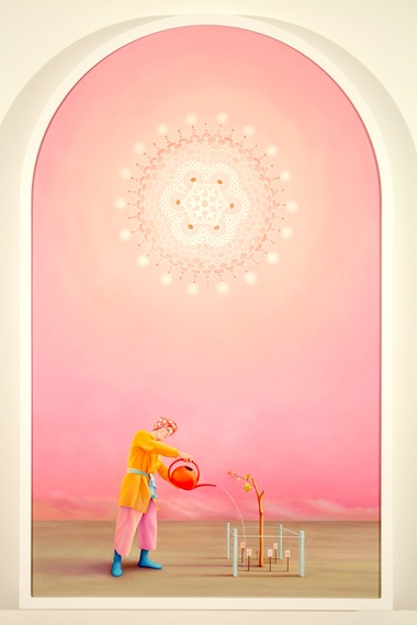 Ezekiel Tending to the Garden of Dry Bones, 2013, oil on wood panel, 47 x 29 inches.