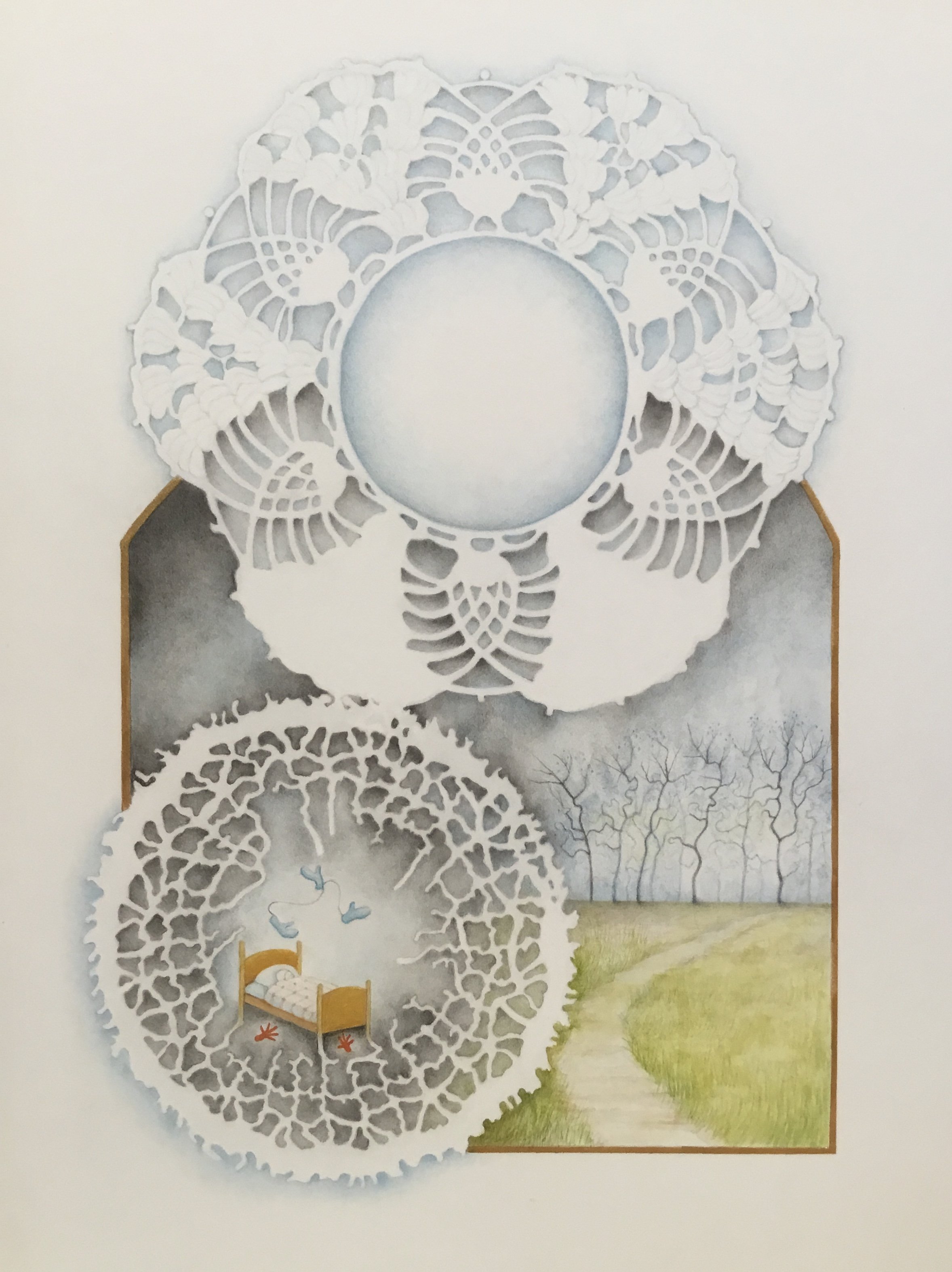  pencil, watercolor &amp; gold ink on illustration board (2023) 