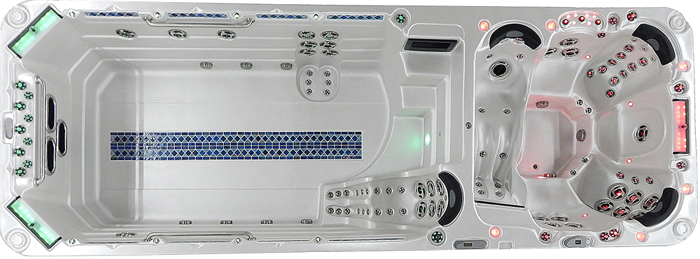 Dual temperature swimming spa