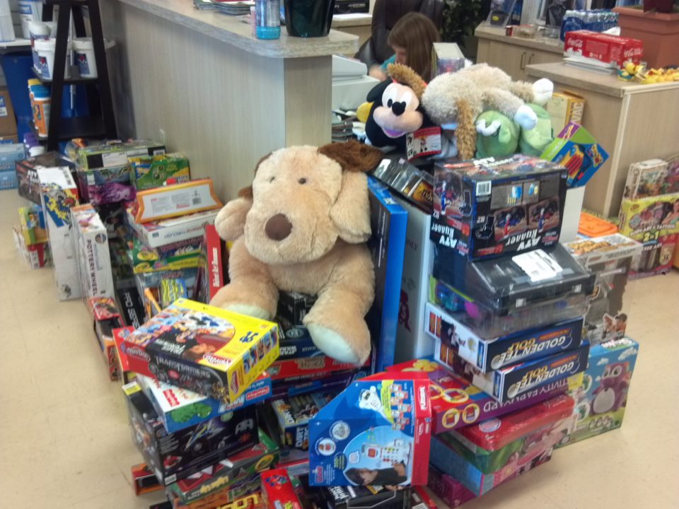 toys stacked up to donate
